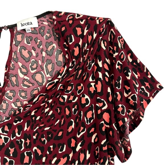 LEOTA Kennedy Cap Sleeve Stretchy Jumpsuit Cheetah Cabernet Womens Size XXL - Picture 6 of 16